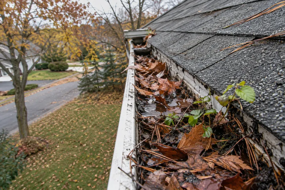 The same stretch of gutter on a two-storey house (before)